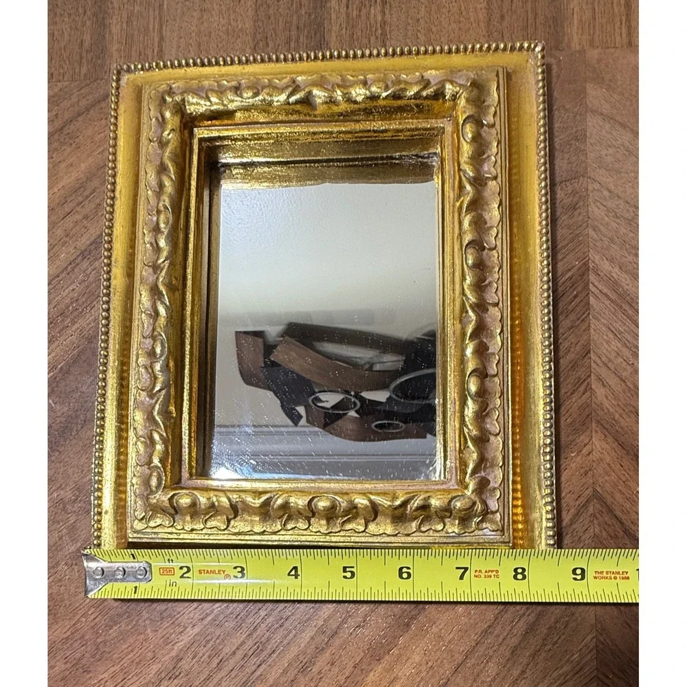 Vintage Gold Ornate Baroque Tabletop Vanity Mirror Easel Back 7.5x9.5 Frame